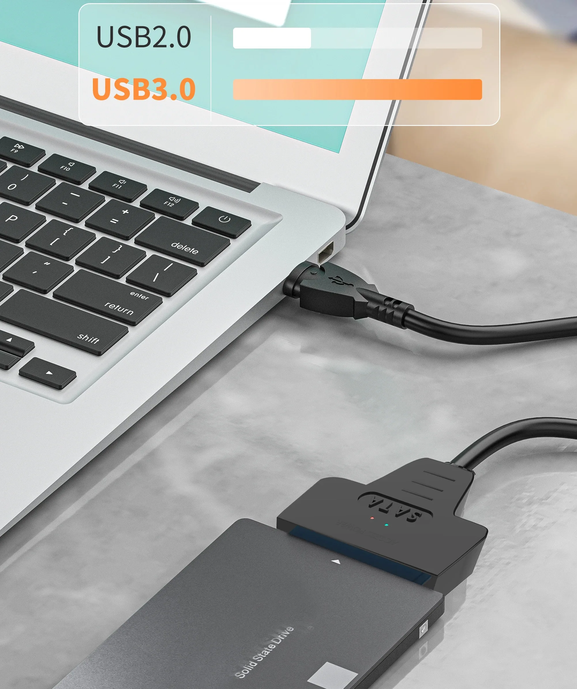 Adaptador SATA a USB 3.0 vista frontal