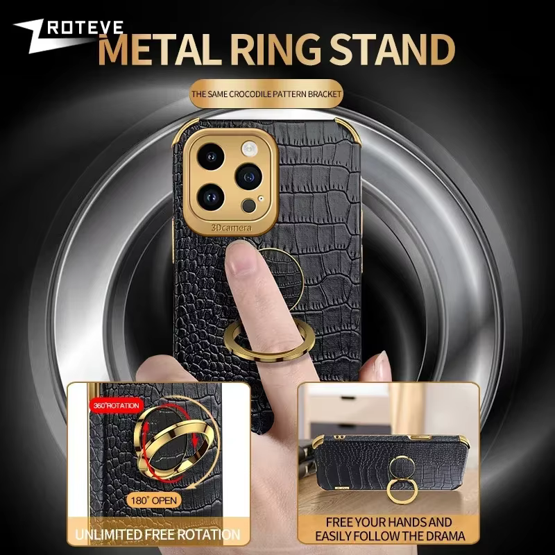 Funda Soporte Anillo Cuero Cocodrilo para iPhone 16 Pro Max y Más - imagen 3