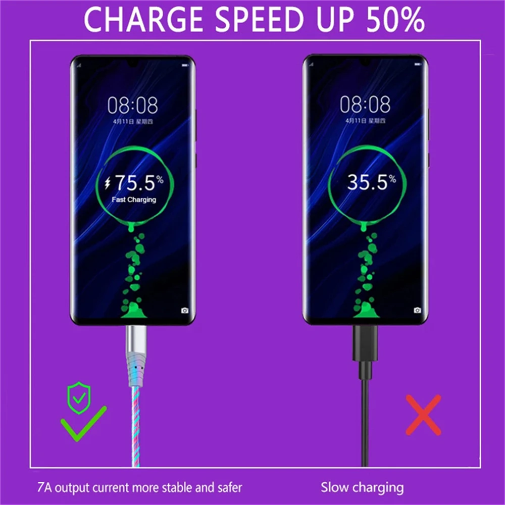 El cable iluminado en uso, ideal para entornos oscuros