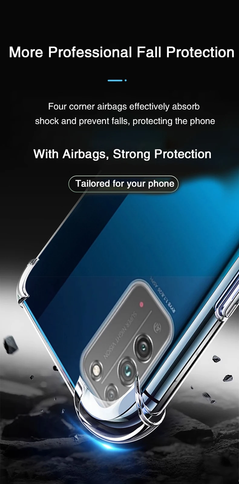 Funda transparente con protección airbag en esquinas