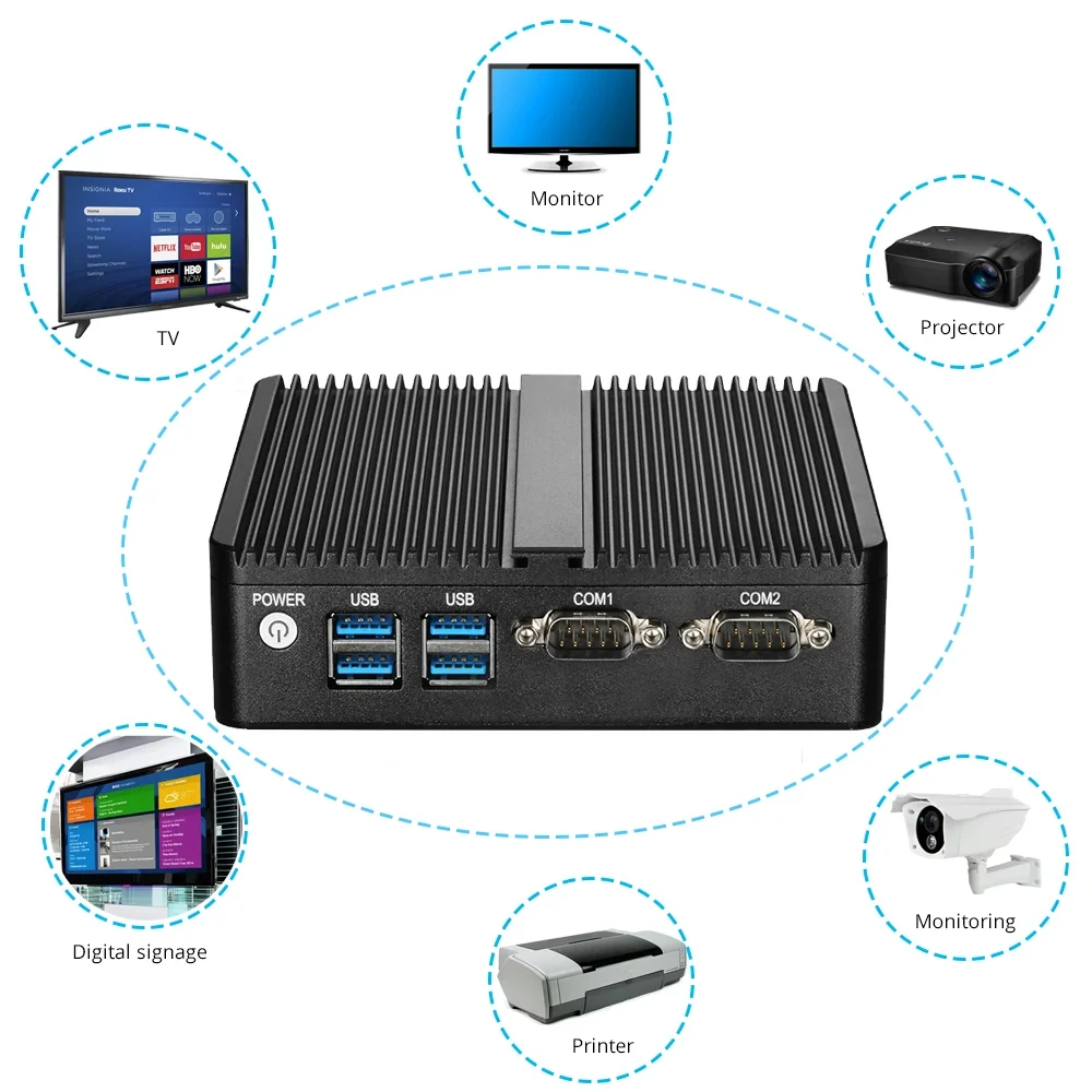 Mini PC industrial fanless vista frontal