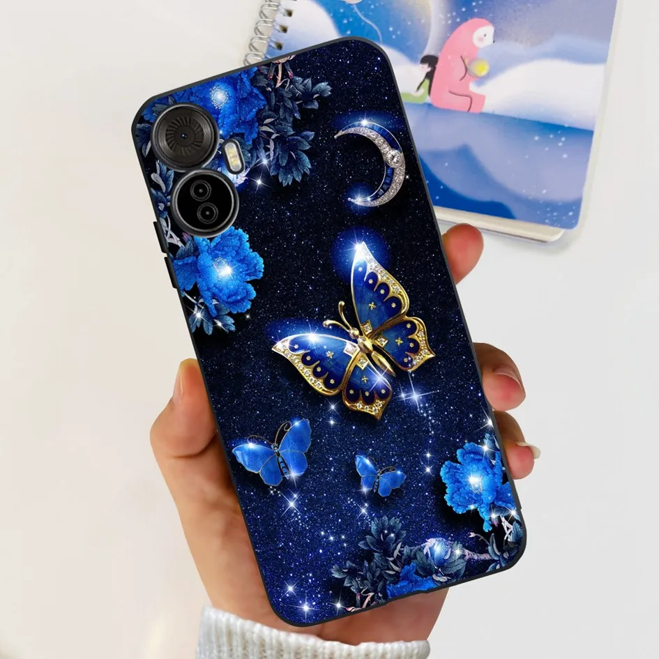 Funda silicona negra con flores para ITEL Vision 5 Plus