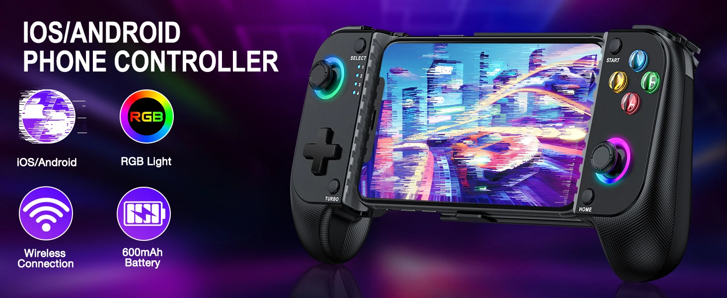 Control gamer inalámbrico con joystick y RGB