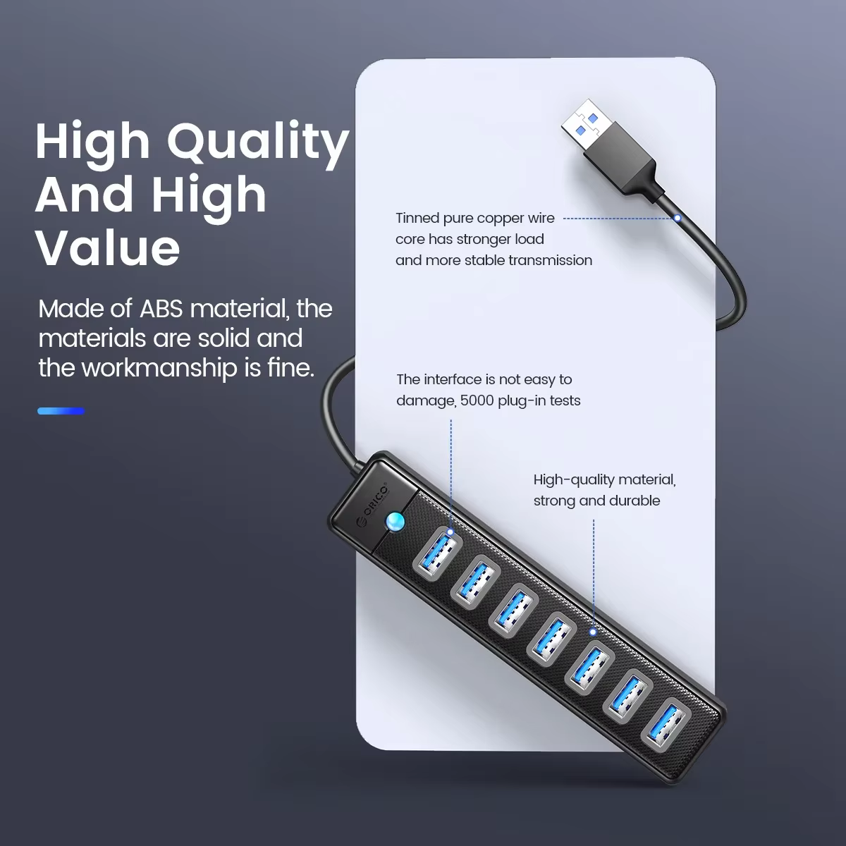 Diseño del HUB USB ORICO con indicadores LED