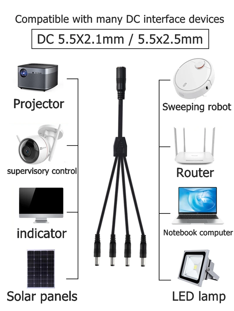 Cable divisor DC hembra a 2 macho con conectores 5,5x2,1mm
