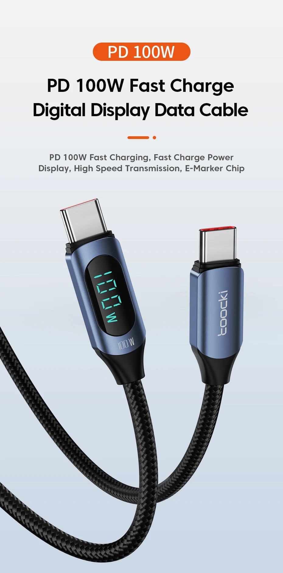 Cable USB-C a USB-C con carga rápida PD 100W