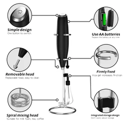 Batidora de mano batidora de huevos eléctrica Espumador de leche de mano, Mini batidora de bebidas eléctrica espumadora con soporte para café Lattes mezcla manual
