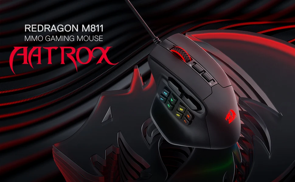 Ratón gaming Redragon M811 Aatrox MMO con 15 botones programables y RGB