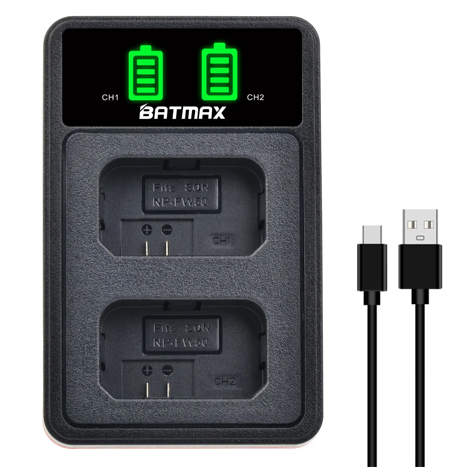Batmax 2000mAh NP-FW50 batería + cargador Dual LED para Sony ZV-E10L a37 A7 A7II A7RII A7SII A7S A7S2 a6000 a6400 a6500 NEX-7 RX10