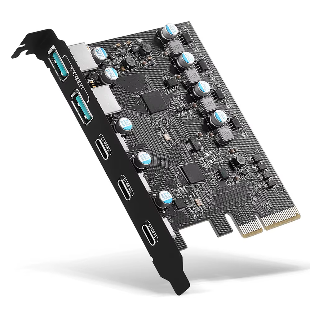 Vista general del adaptador PCIe USB 3.2 Gen 2 de 5 puertos