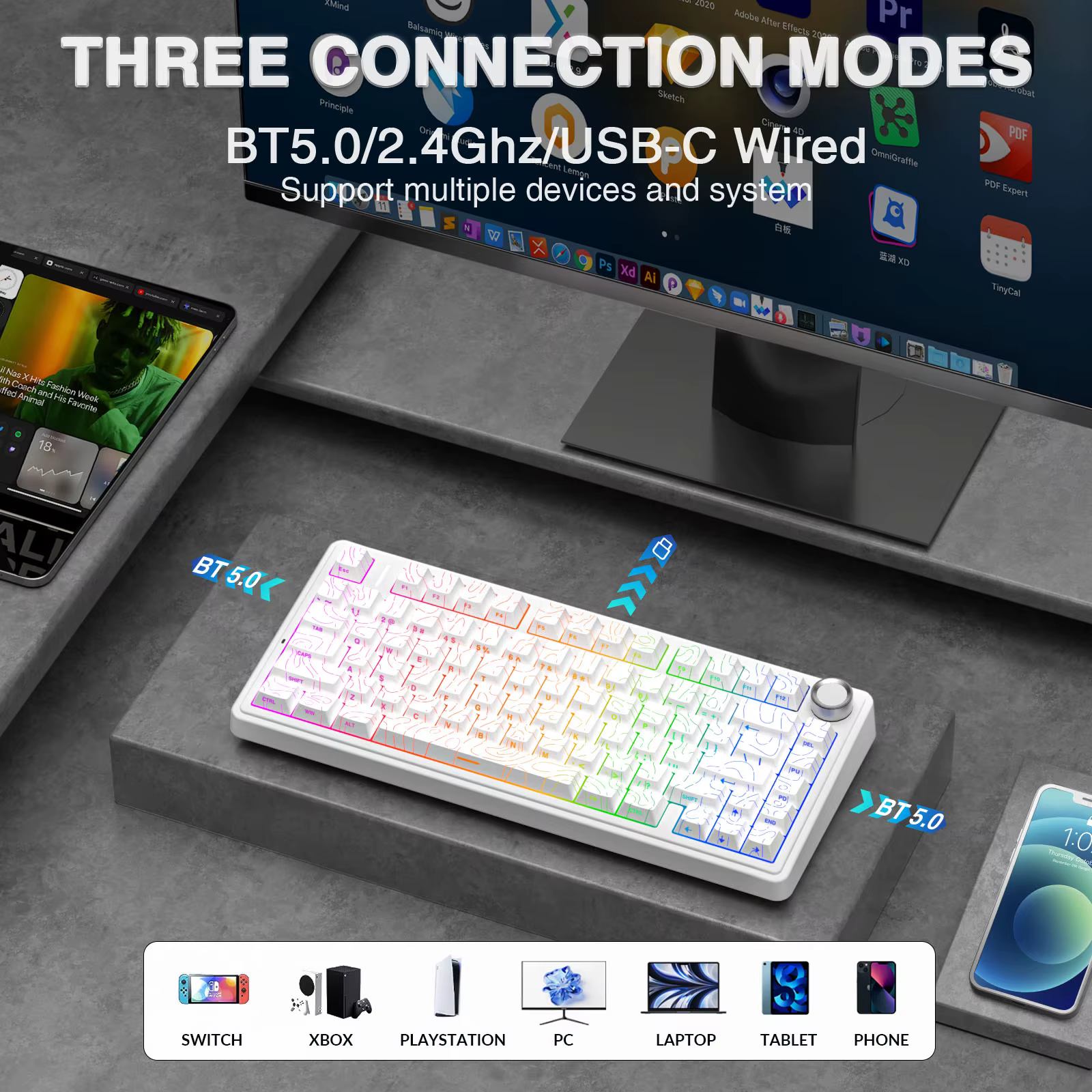 AULA F75 Pro – Teclado mecánico inalámbrico RGB para videojuegos - imagen 4