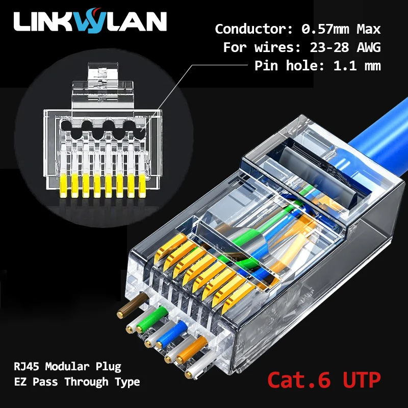 Linkwylan Conectores RJ45 Paso a Través CAT7/CAT6/CAT5e - imagen 2