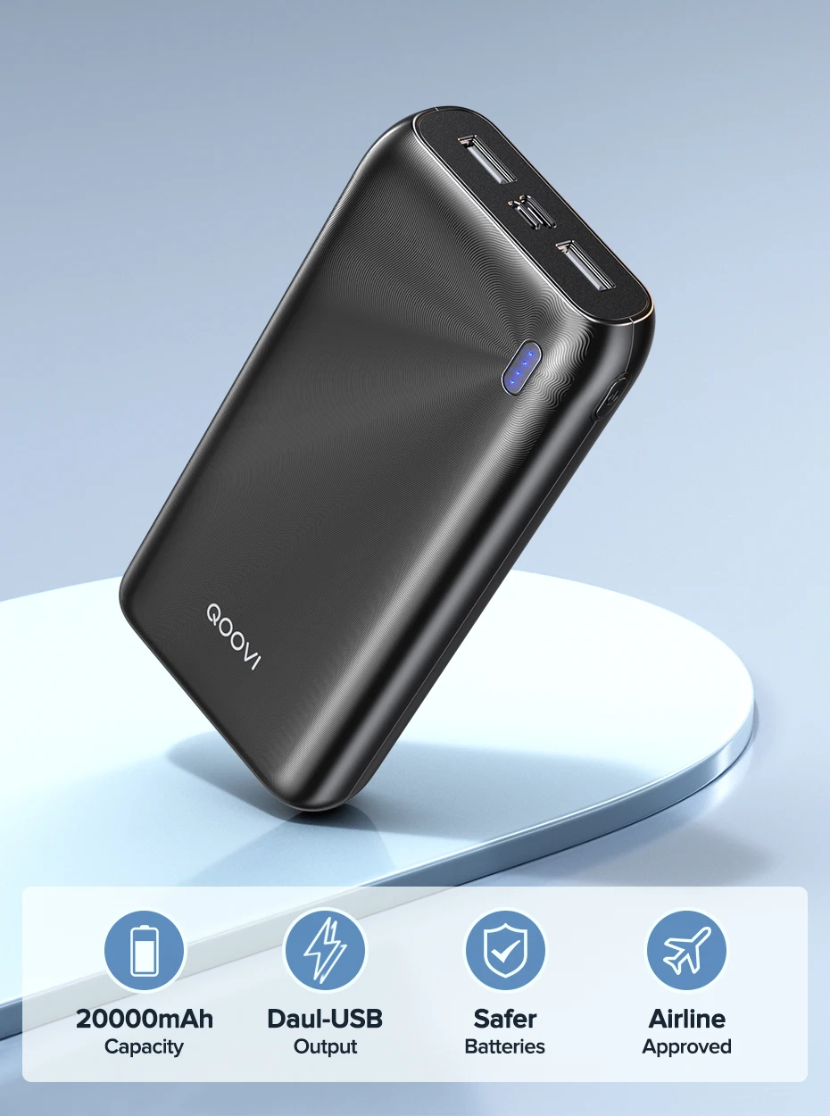 Vista frontal del power bank QOOVI