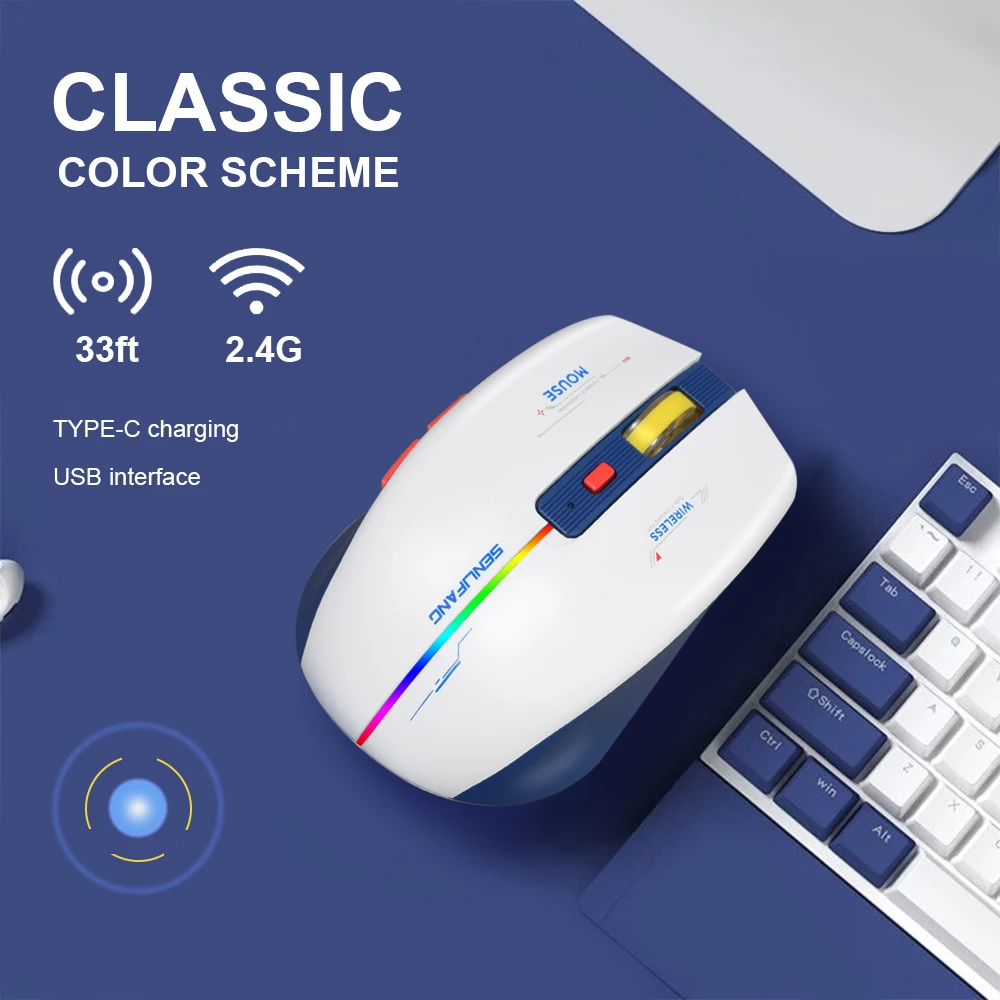 Ratón inalámbrico SENLIFANG con iluminación RGB y diseño ergonómico