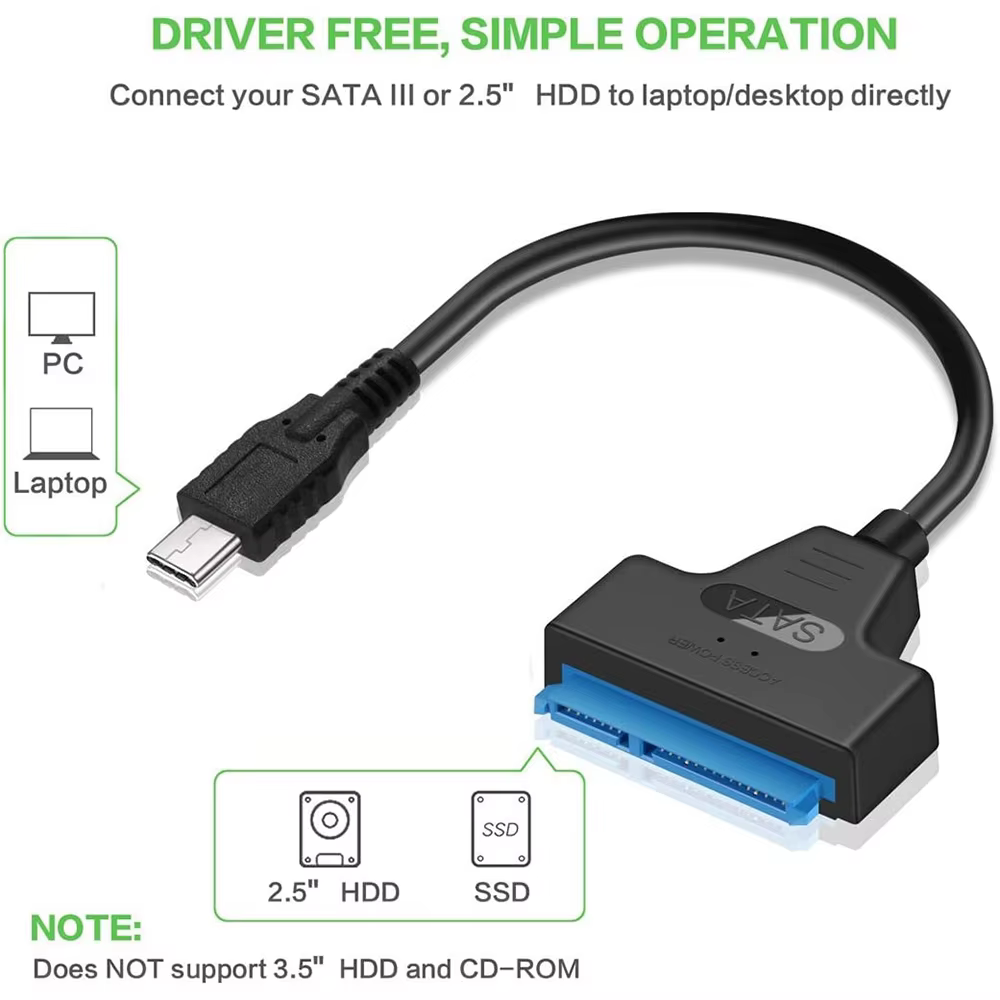 Conector USB-C y puerto SATA en el adaptador