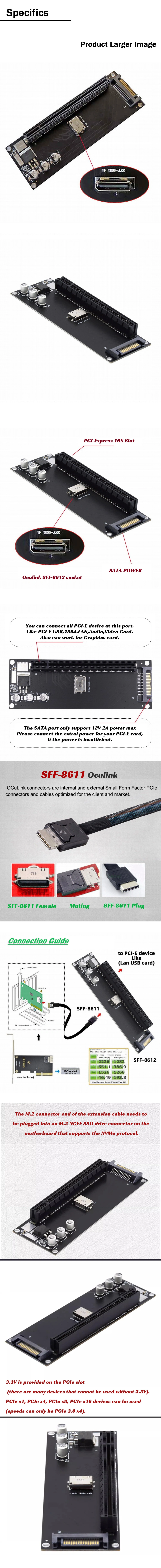 Adaptador Oculink PCIe con conectores SFF-8611 y SFF-8612