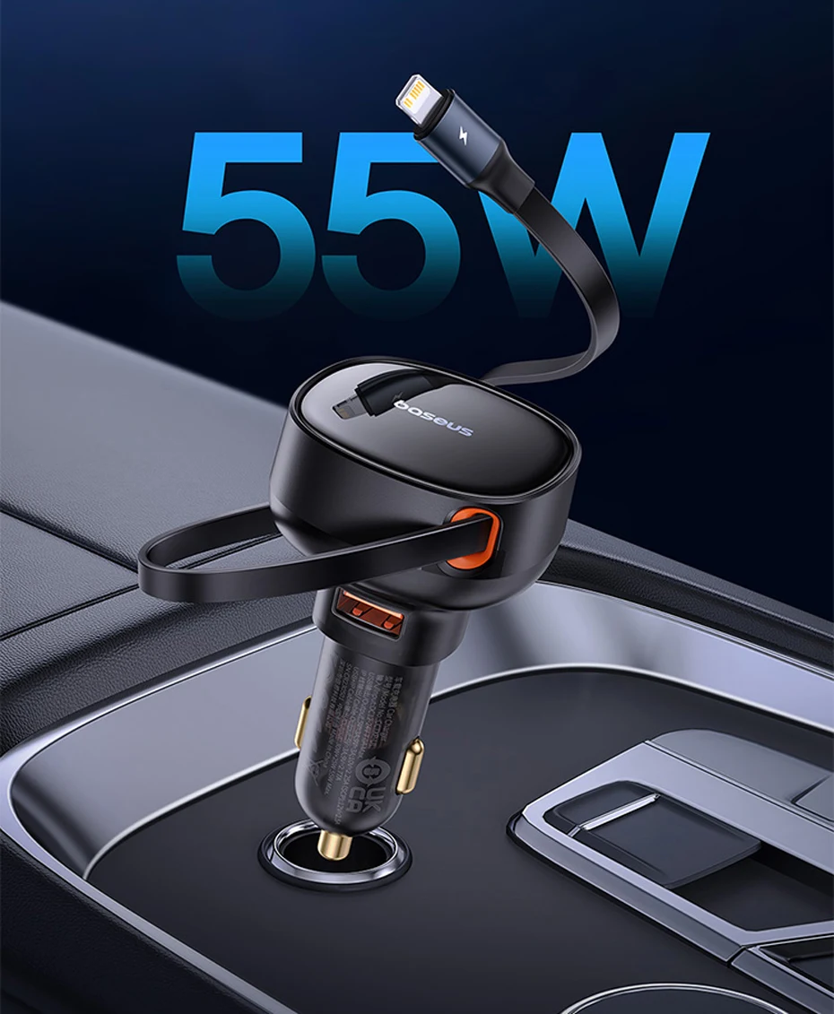 Cargador de coche con cable retráctil