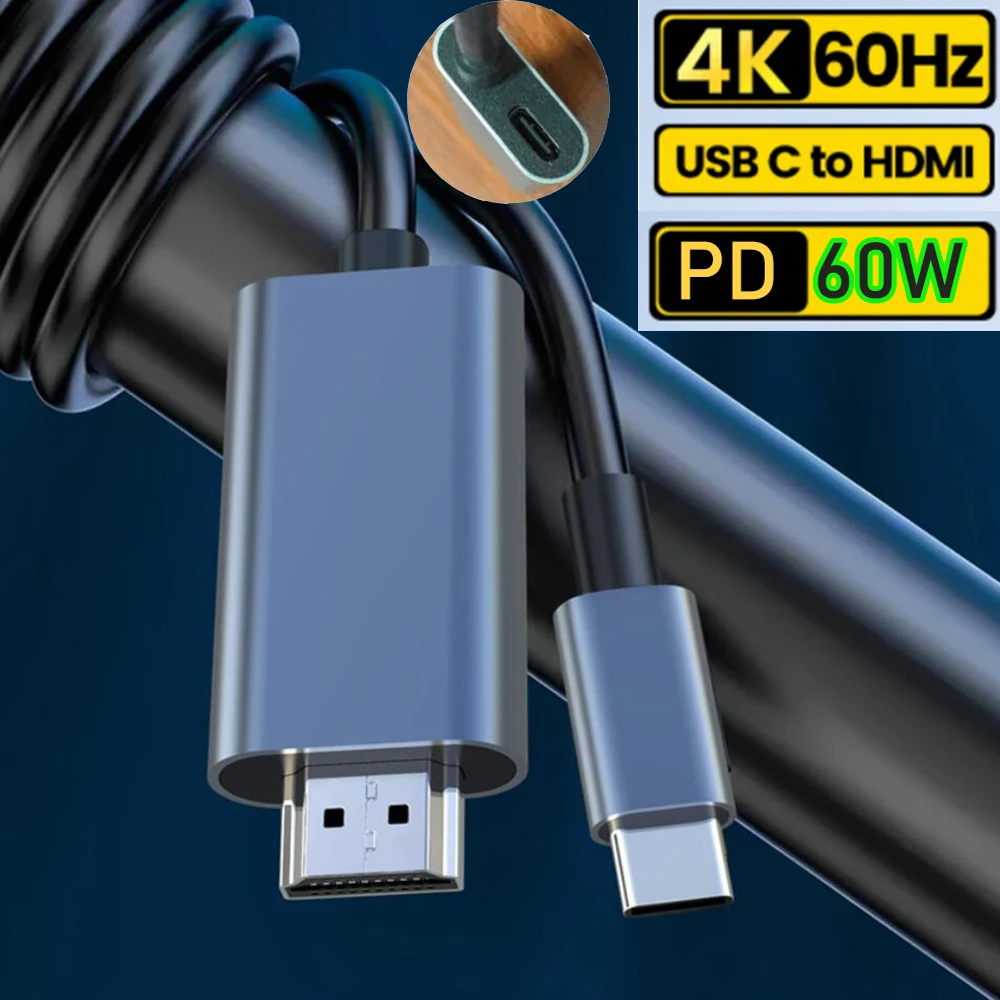 Cable USB-C a HDMI 4K – Convertidor Adaptador con Carga PD MacBook - imagen 3