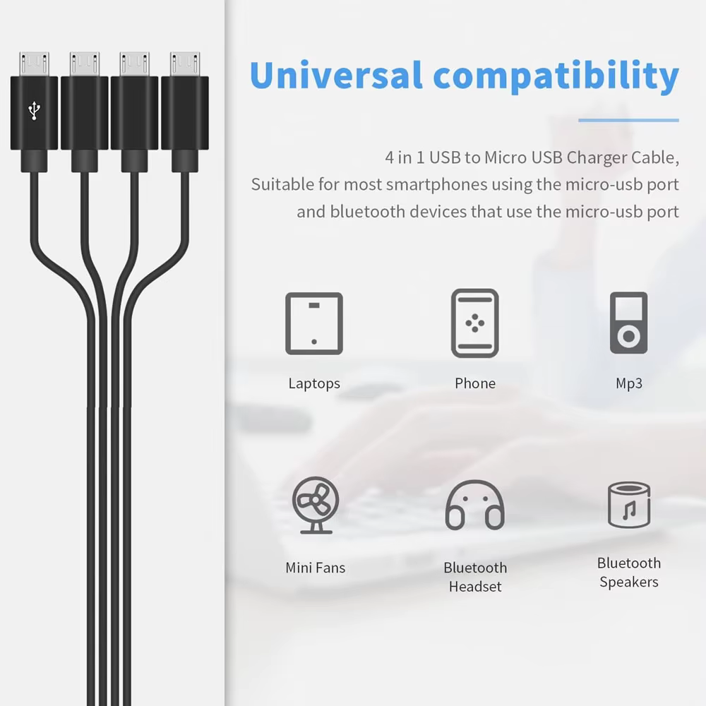 Cable Divisor Micro USB 4 Puertos Múltiple Carga Sincronización - imagen 4