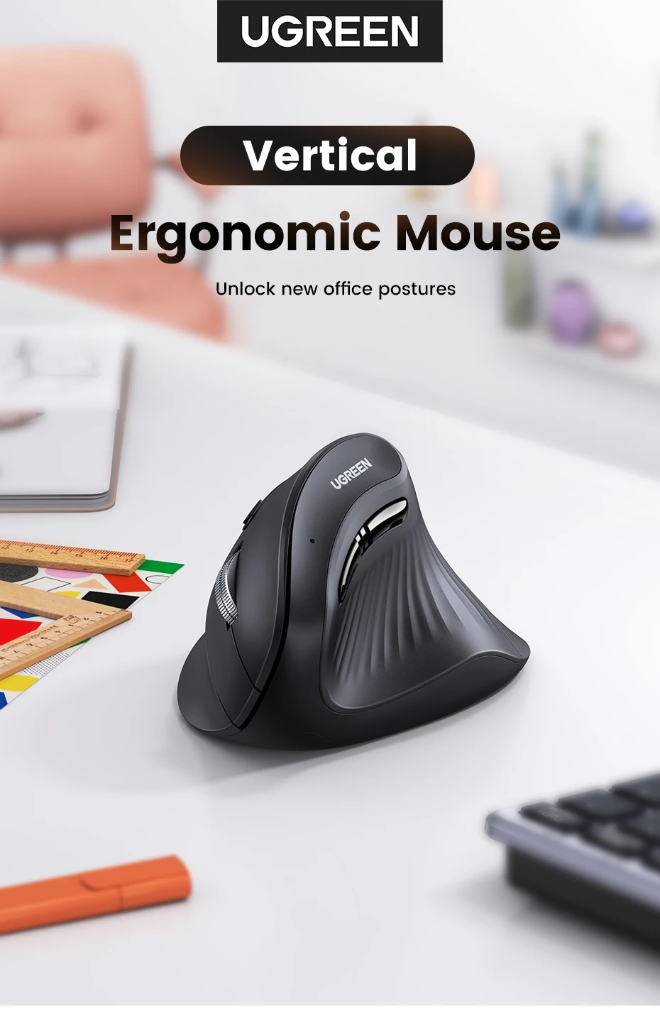 Diseño ergonómico vertical del ratón UGREEN