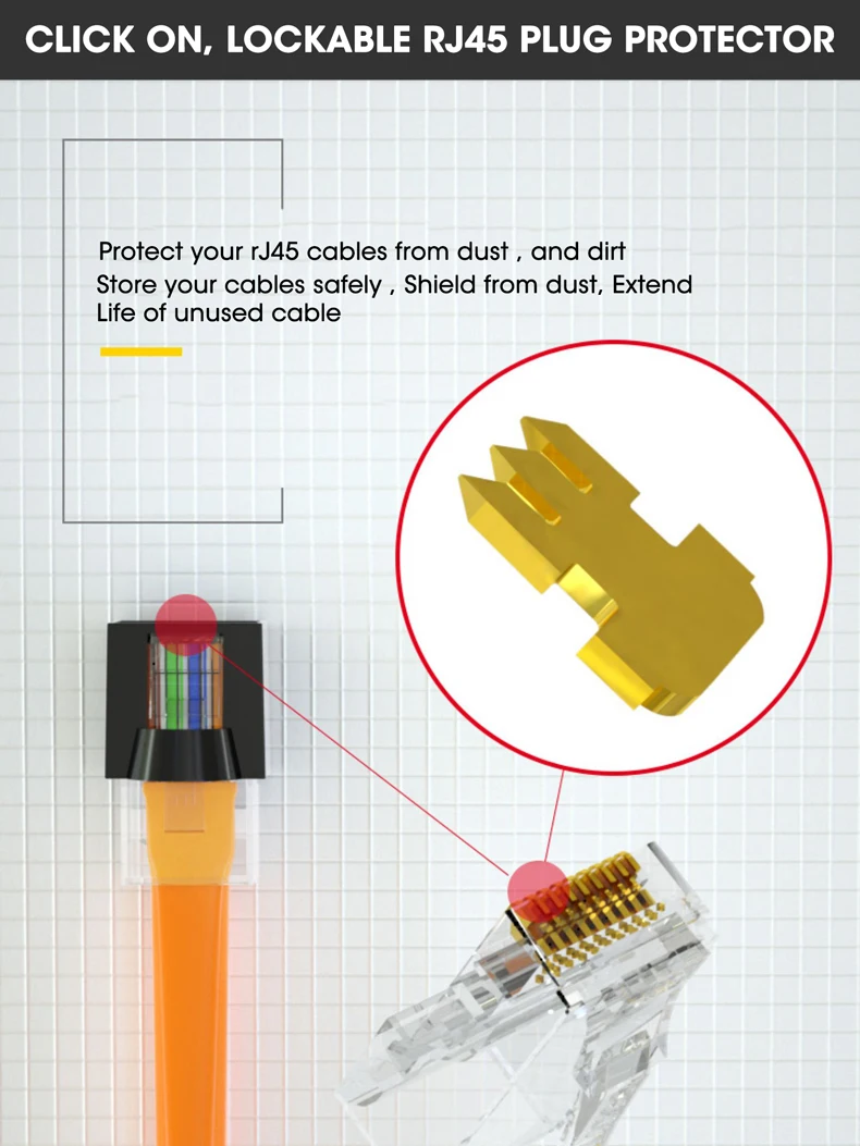 Detalle de protectores de enchufe Ethernet