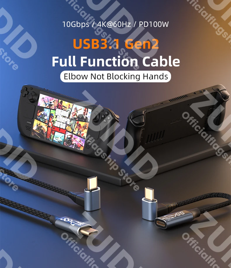 Cable USB-C con conector en ángulo 90 grados