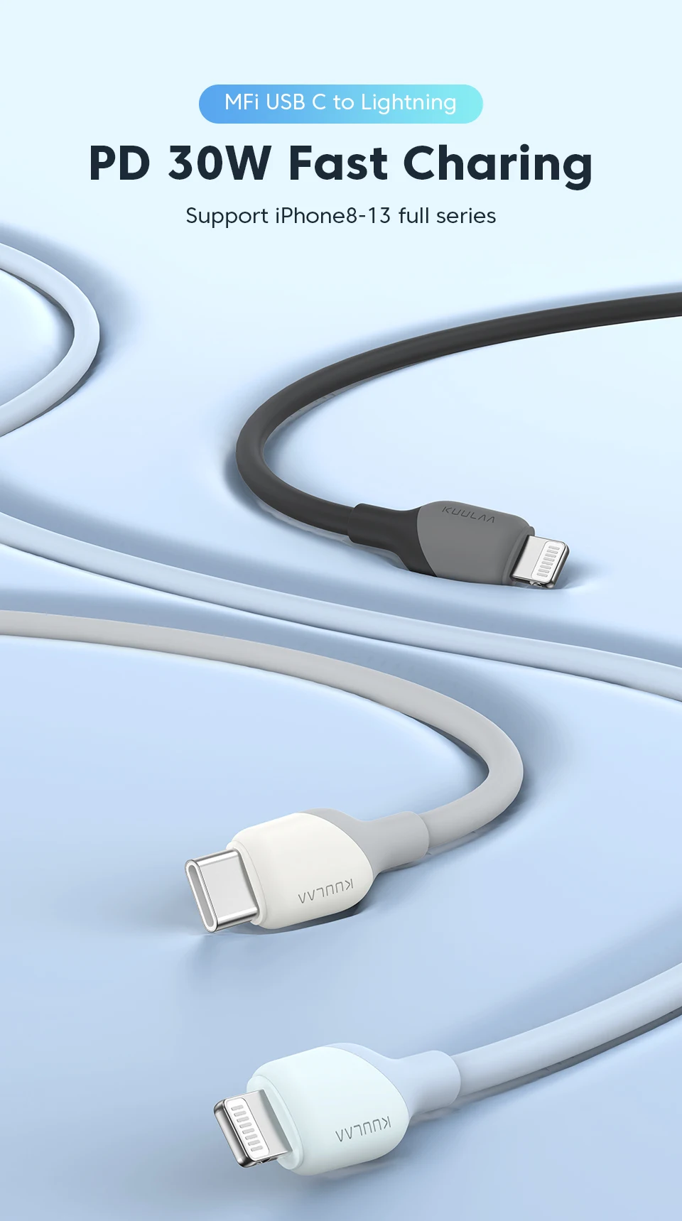 Cable USB C a Lightning conectado a iPhone