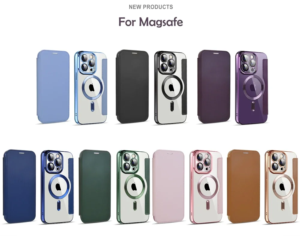 Funda de cuero con tarjetero y tapa magnética para iPhone