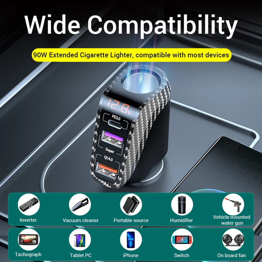 Cargador Coche 100W USB-C PD QC 4 Puertos – Carga Rápida Universal - imagen 3