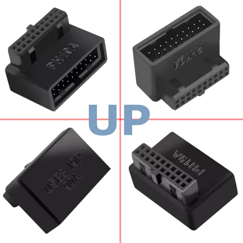 Adaptador USB 3.0 de 19 pines macho-hembra en ángulo de 90°