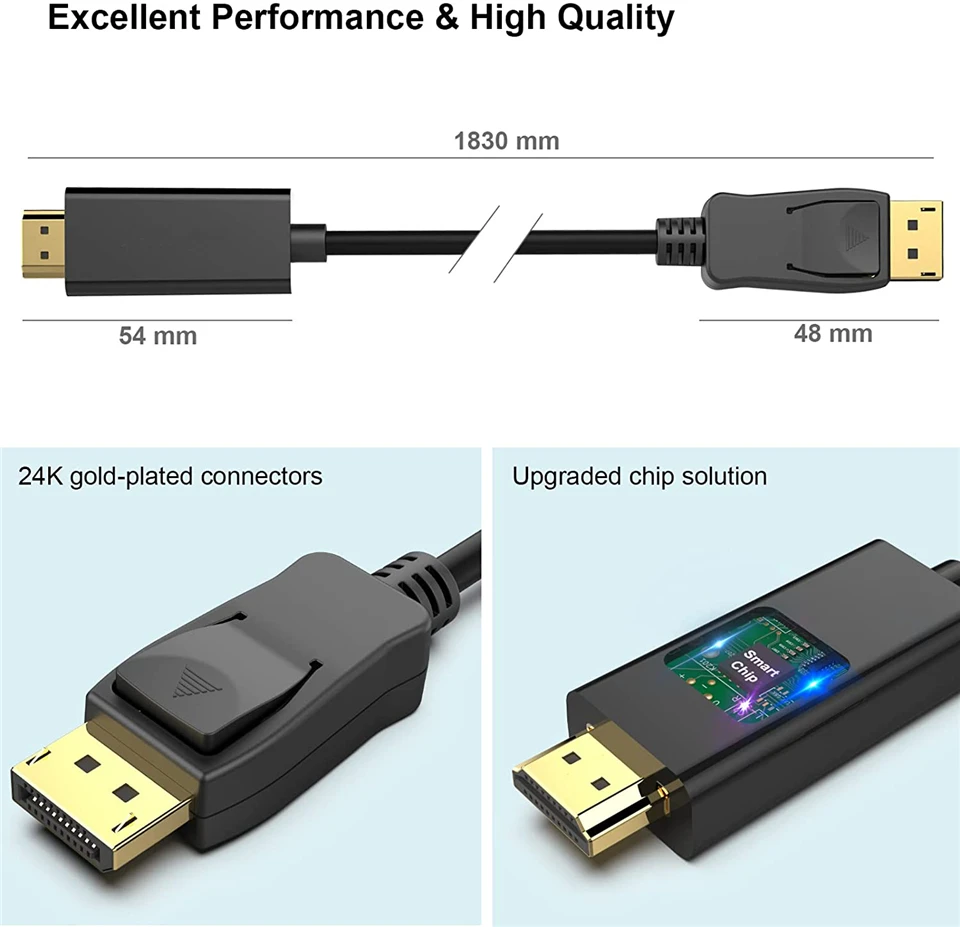 Navceker Cable DisplayPort a HDMI 4K 60Hz – Compatible PC Proyector TV - imagen 5