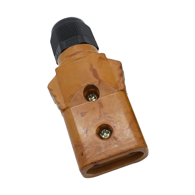 Conector baquelita 10A vista lateral con detalles de aislamiento