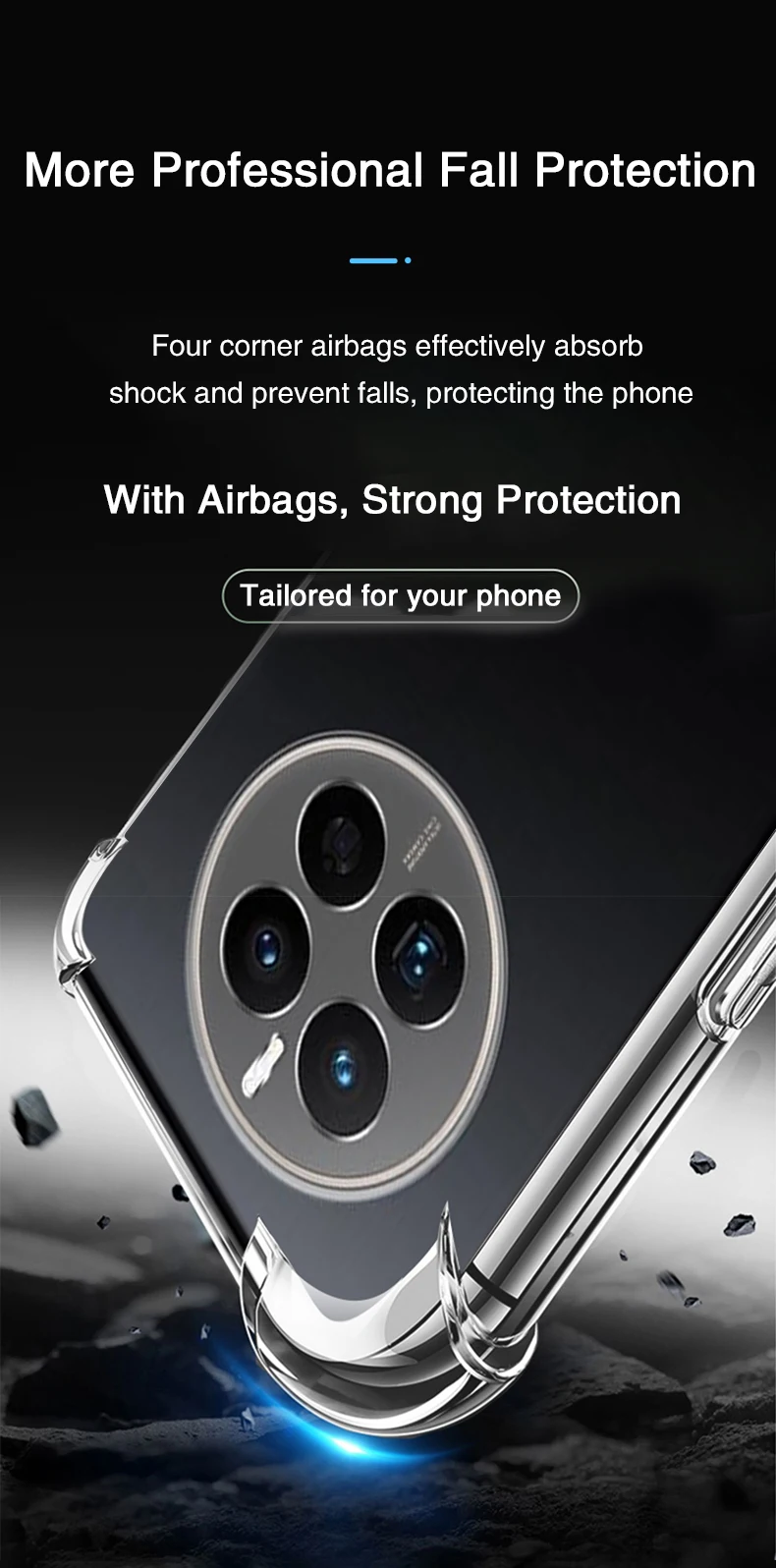 Funda TPU Airbag en detalle mostrando la estructura de absorción de impactos