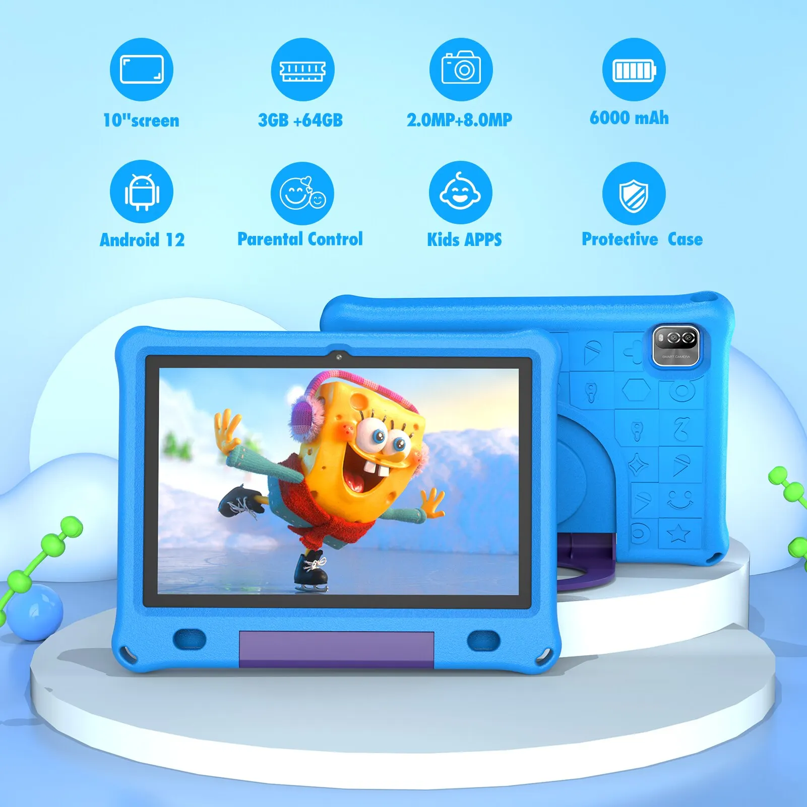 Pritom Tableta infantil Android 15 10,1 WiFi 6 YouTube con funda EVA - imagen 4
