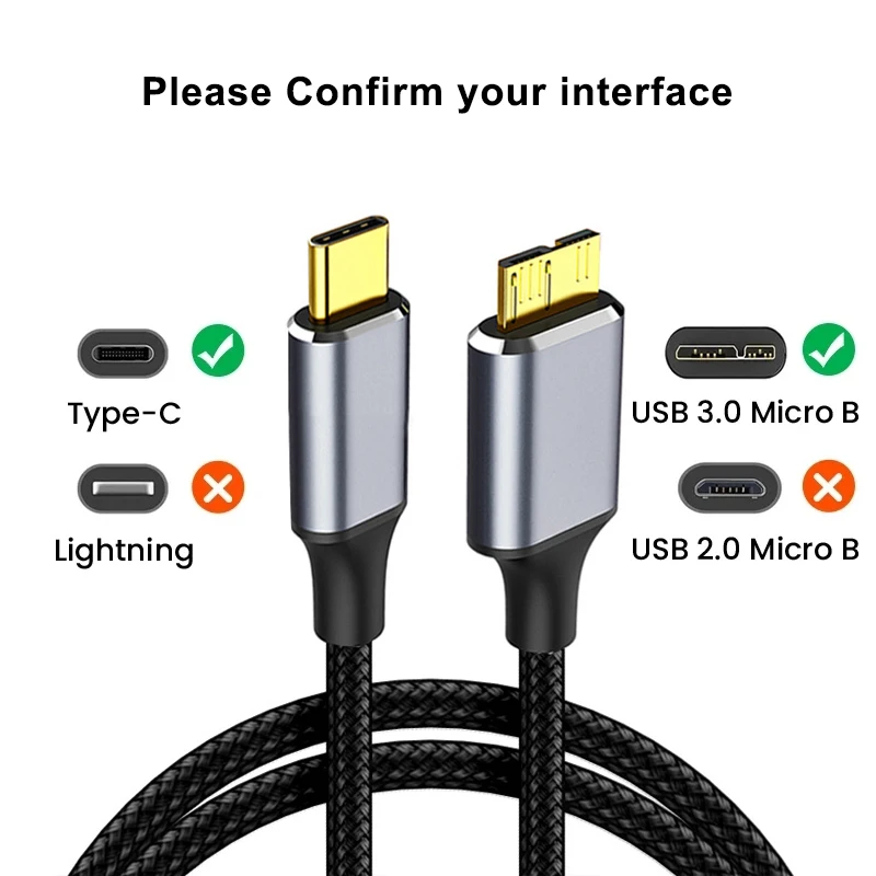 Cable Adaptador USB 3.0 Micro B a USB-C para Disco Duro Externo 5Gbps - imagen 3