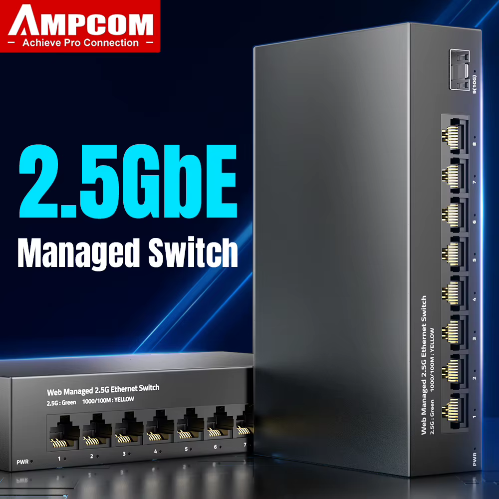 AMPCOM Switch gestionable 2,5 GbE de 8 puertos con 10G SFP+