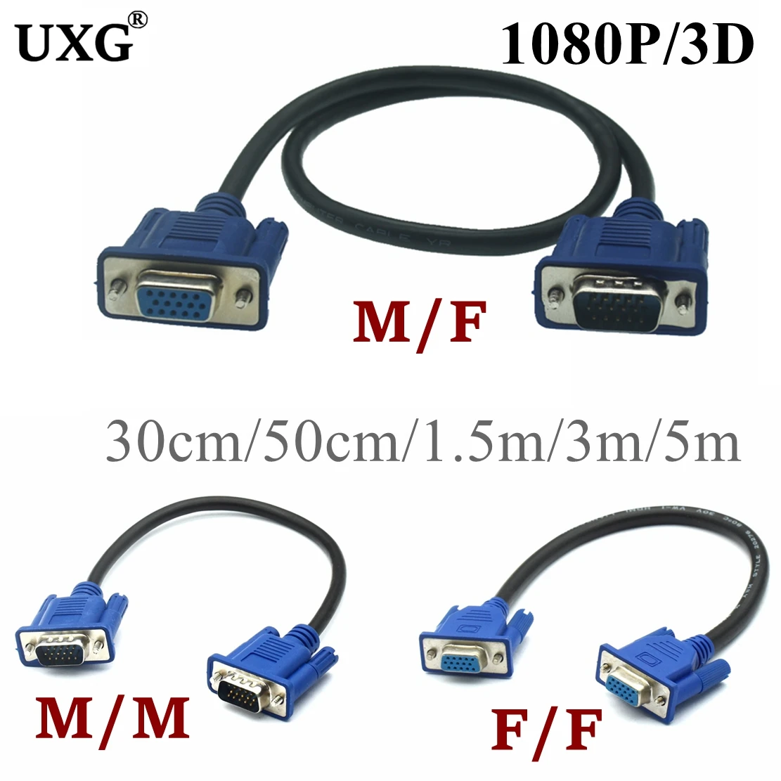 Cable VGA UXG macho a macho visto desde el conector