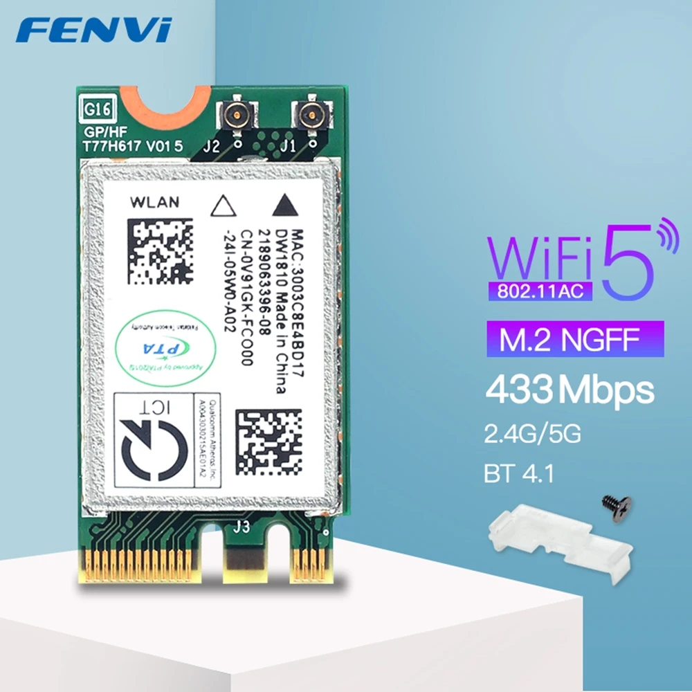 Vista frontal de la tarjeta WiFi Qualcomm Atheros QCA9377