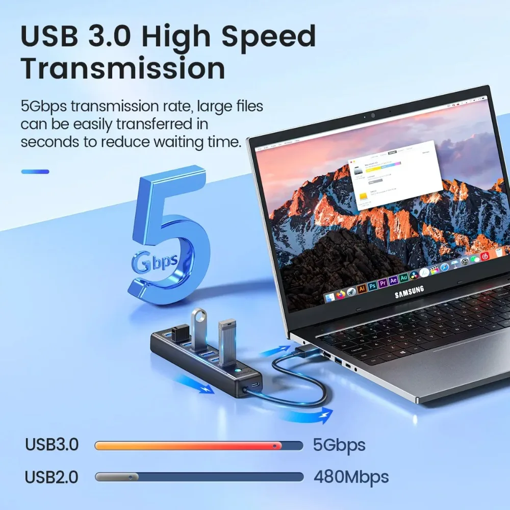 ORICO Hub USB 3.0 Tipo C – Expansión Alta Velocidad para Portátil - imagen 5