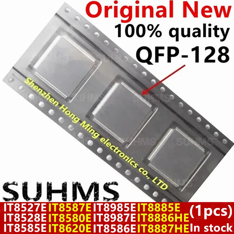 Chipset QFP-128 visto desde arriba, formato cuadrado con pines dorados