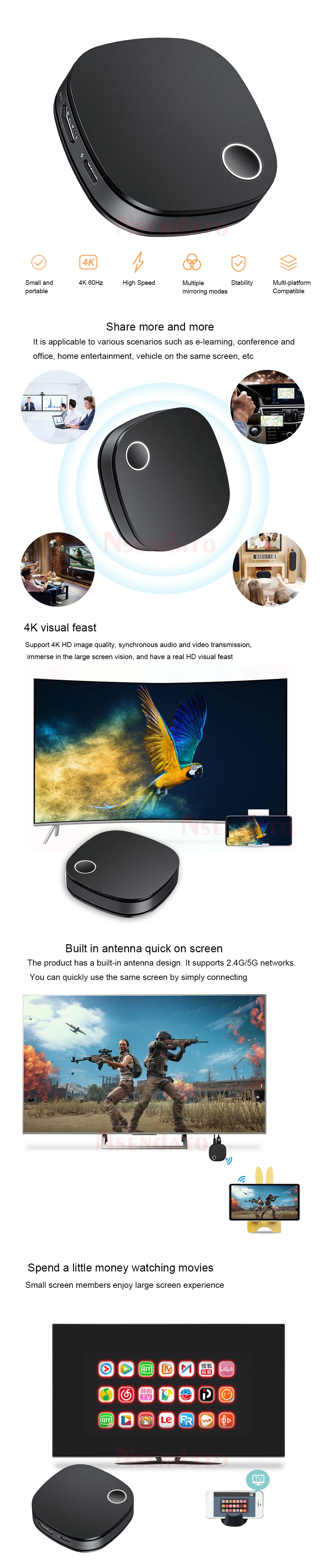 Detalle del adaptador mostrando puertos HDMI y USB