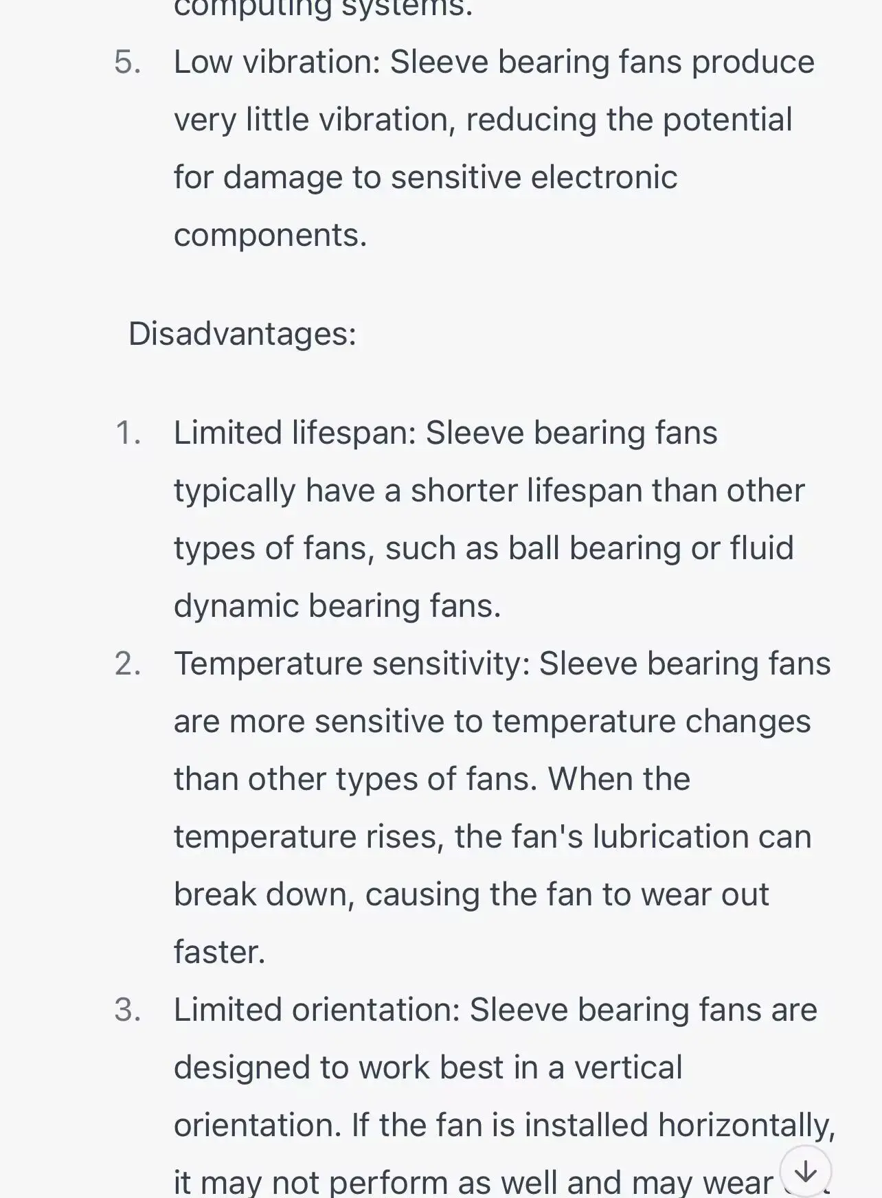 Especificaciones del ventilador