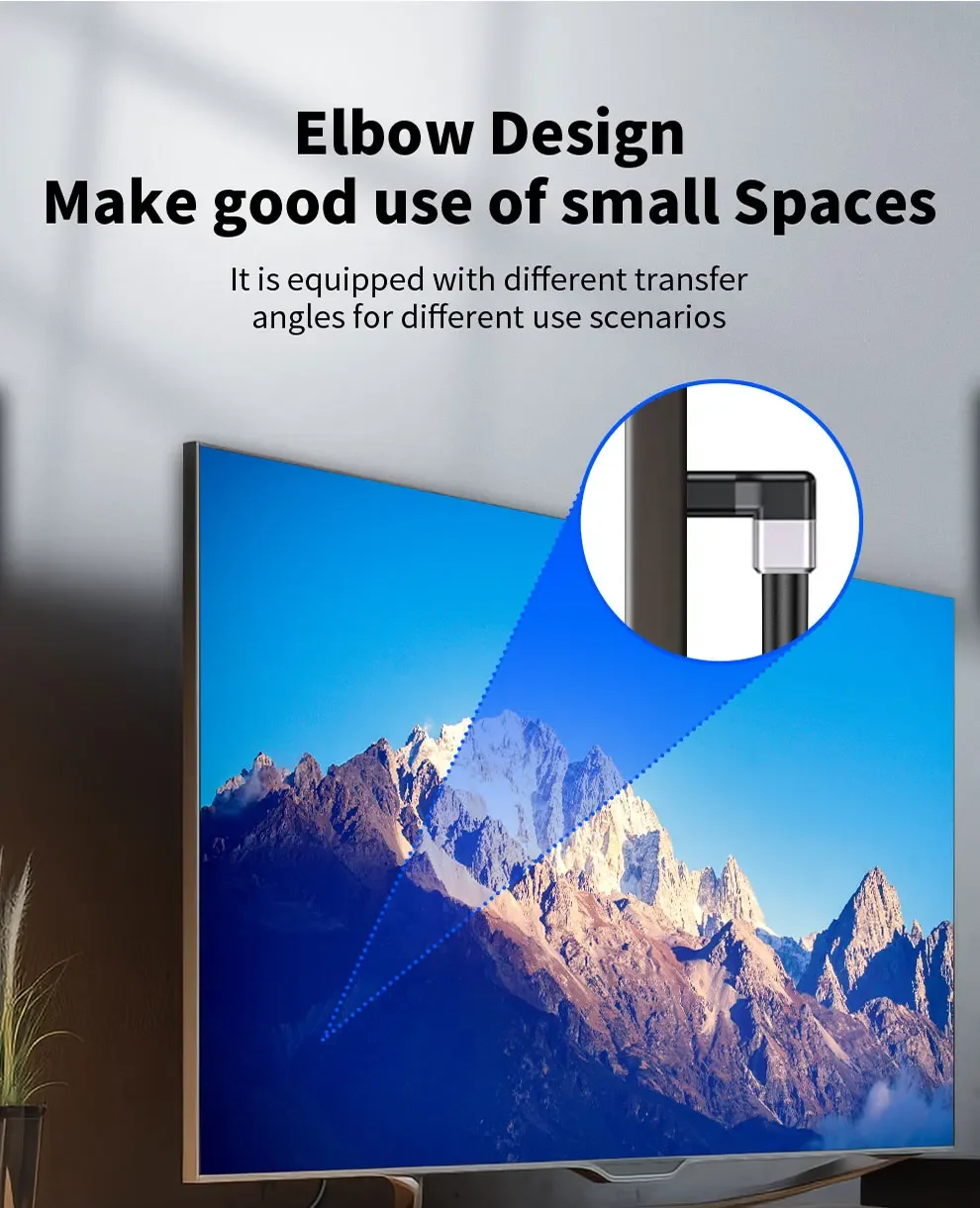 Detalle del diseño en ángulo para facilitar la conexión HDMI