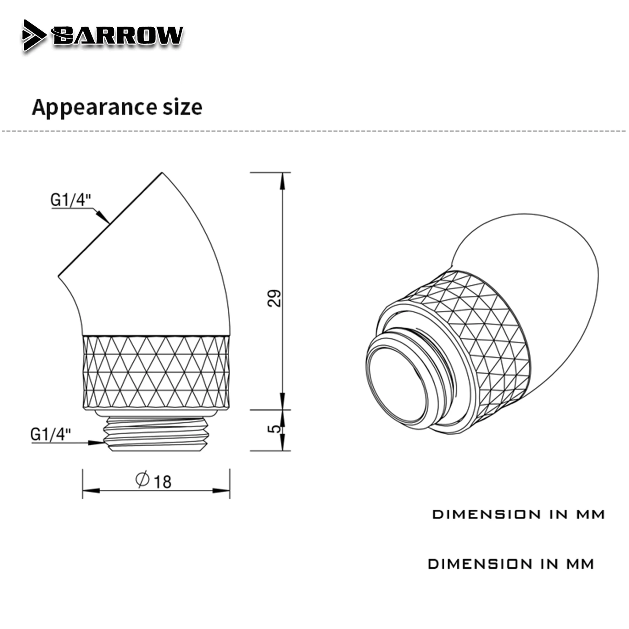 Barrow Accesorio Rotativo Latón 45° G1/4" Refrigeración Agua 360° - imagen 4