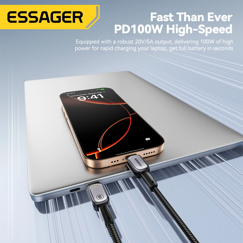 Essager Cable USB-C a USB-C 100 W PD con indicador LED - imagen 2