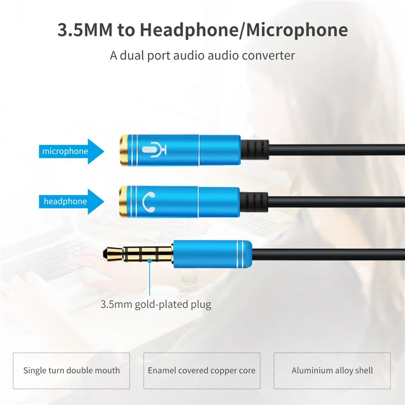 Divisor 3.5mm macho a dos hembras para auriculares y micrófono - imagen 2