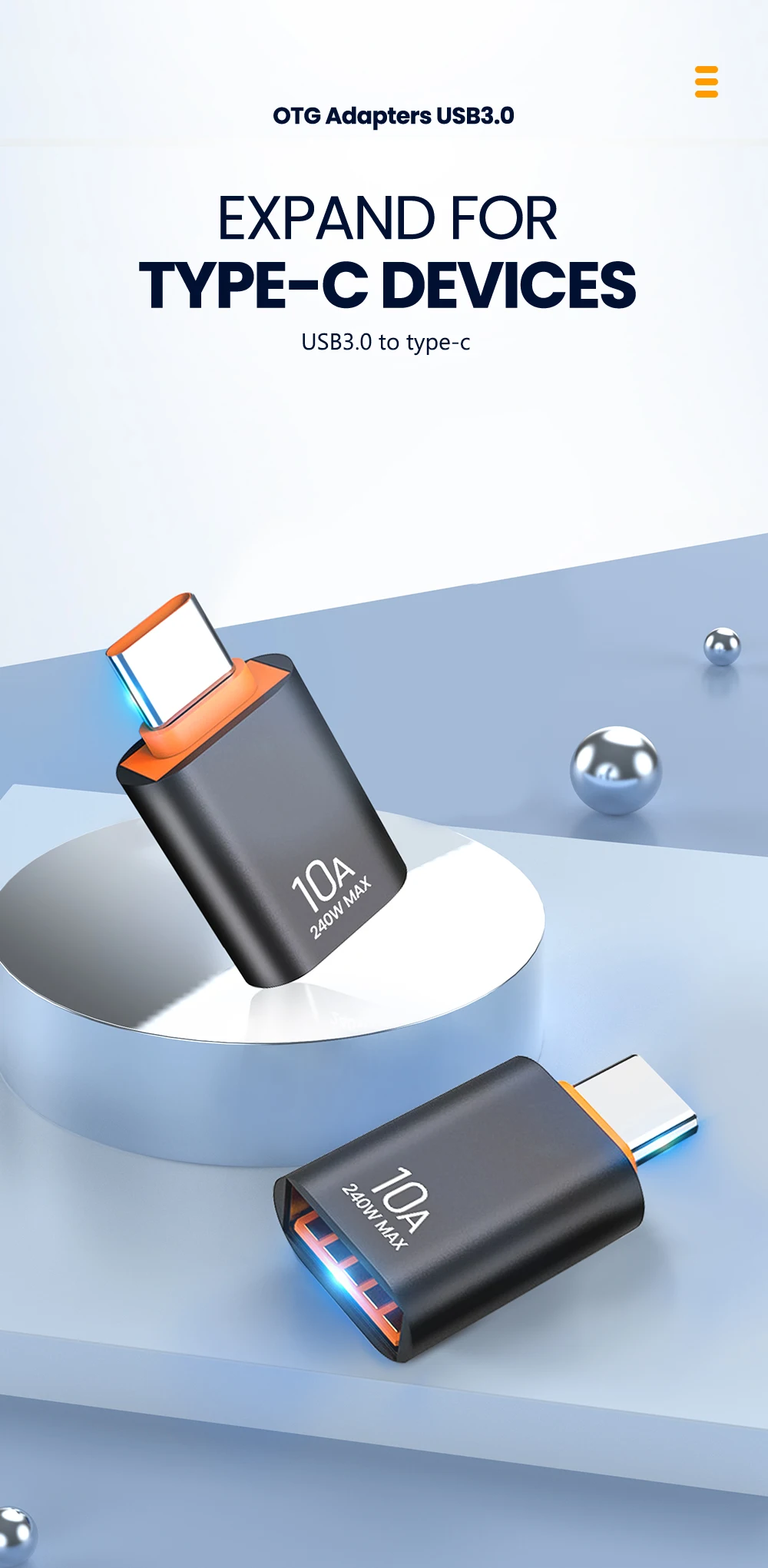 Adaptador OTG USB-C visto de frente