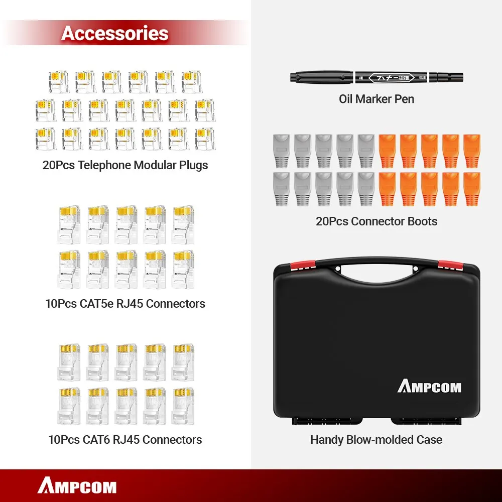 AMPCOM Kit de crimpadora RJ45 con pelacables y comprobador de red - imagen 5