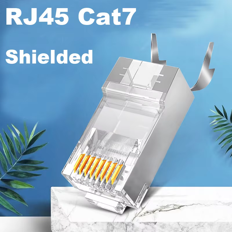 Vista frontal del conector RJ45 pasante transparente