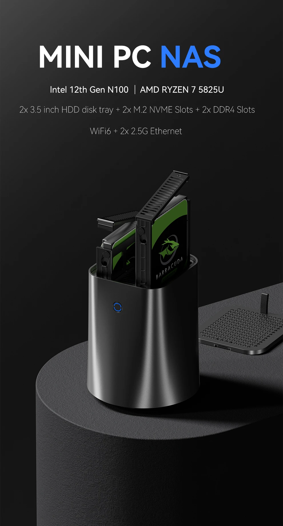 Vista frontal del NAS Mini PC